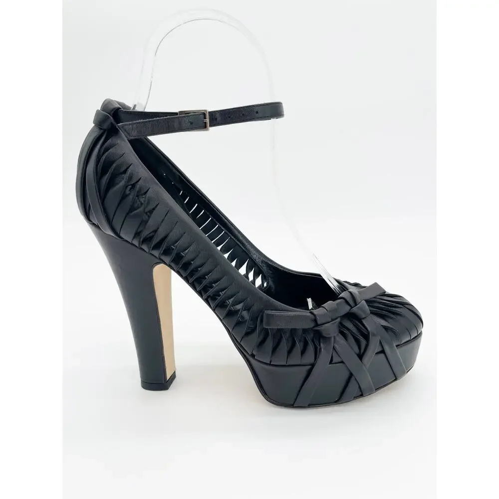 Christian Dior Galliano Fall 2007 Black Ankle Strap Bow Platform Heels EU 36.5